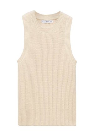 Strikket ærmeløs top i elfenben, med ribbet tekstur, bred halsudskæring og rent, minimalistisk design uden synlige lukninger.