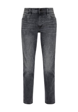 Grijze denim jeans met een recht model, vijf-pocket ontwerp en subtiele vervaging. Heeft riemlussen en een metalen knoopsluiting.