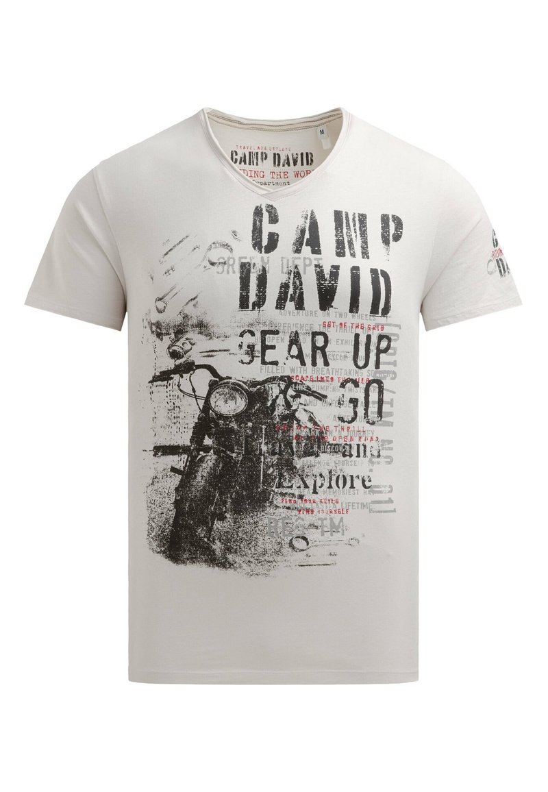 Camp David V-NECK IM USED LOOK MIT PHOTOPRINT - T-Shirt print - ash/grau -  Zalando