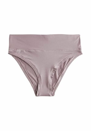 Licht mauve hoge taille slipjes gemaakt van een gladde, rekbare stof, met een naadloos ontwerp en een subtiele glans.