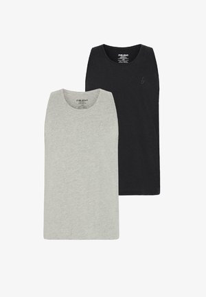 To sletne toppe: en lys grå og en sort. Fremstillet af letvægtsstof med rund hals. Begge har diskrete logoer.