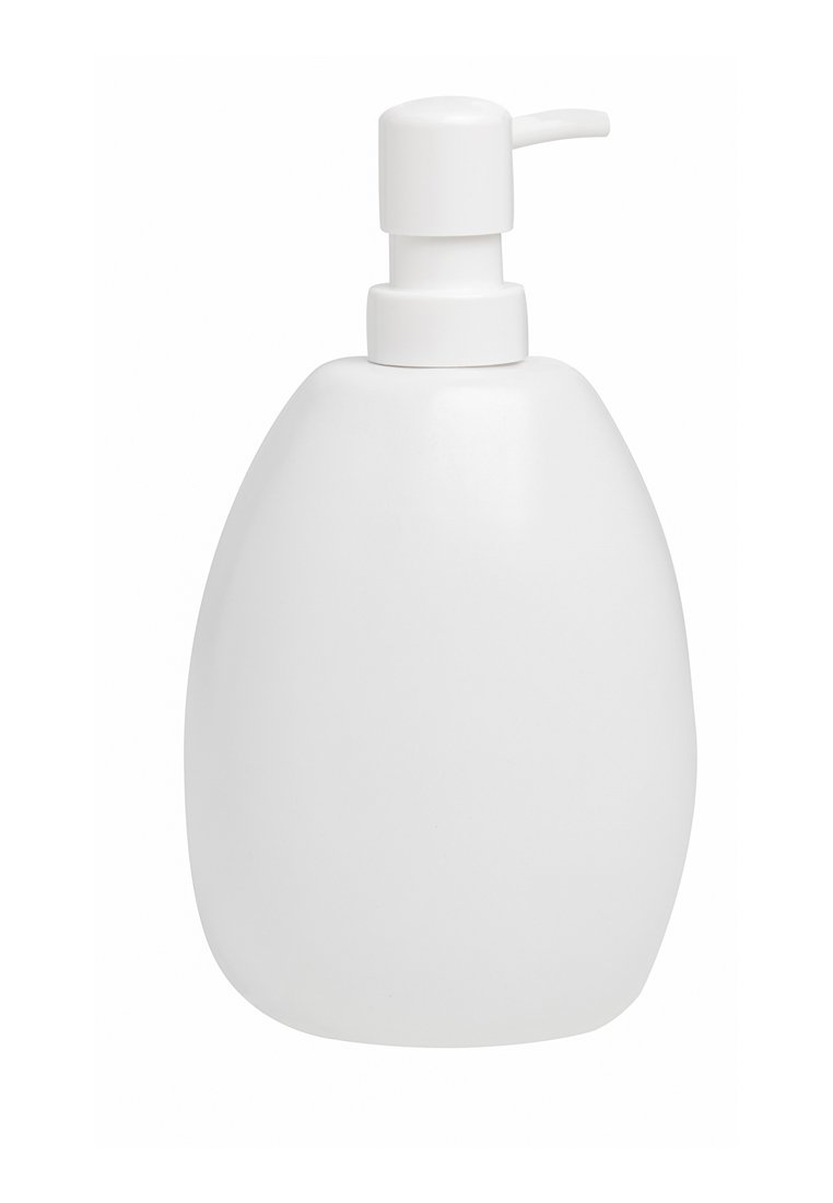 Flacone a pompa bianco con un design arrotondato e liscio. Realizzato in plastica, presenta un corpo leggermente curvo e un tappo a pompa semplice e funzionale.