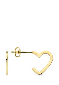 Boucles d'oreilles en or en forme de cœur avec une surface lisse et un design élégant. Elles disposent d'un fermoir à tige sécurisée pour un port facile.