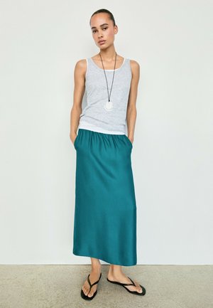 Massimo Dutti, SATIN MIDI SKIRT WITH POCKETS - A-snit nederdel - dark blue