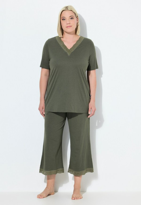 LOCHSTICKEREI V-AUSSCHNITT HALBARM SET - Nachtwäsche Set - olive gray