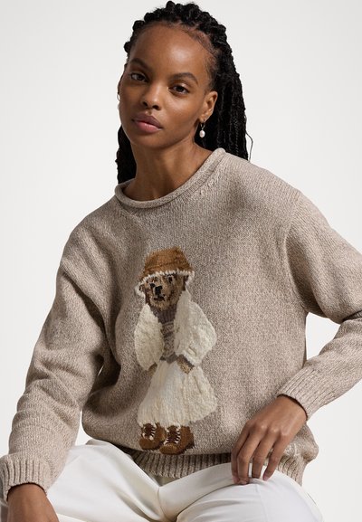 Polo Ralph Lauren POLO BEAR CREWNECK SWEATER - Striktrøje - mushroom marl multi