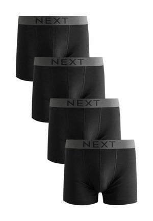 Schwarze Boxershorts im 4er-Pack, mit einem grauen elastischen Bund, auf dem "NEXT" in Schwarz gedruckt ist. Aus weichem Baumwollmaterial, mit körpernahem Schnitt.