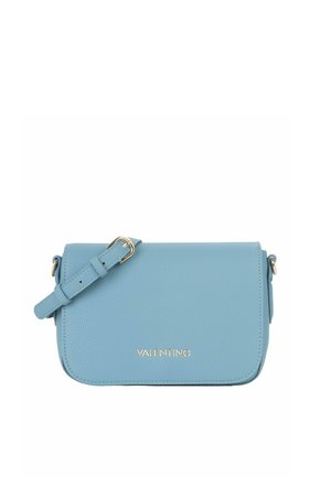 Borsa a tracolla Valentino in pelle blu strutturata con tracolla regolabile e logo e dettagli hardware in oro.