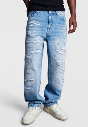 Bershka, RIPPED WIDE-LEG STRAIGHT-LEG - JEANS - Straight leg jeans - light blue