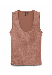Bezramenný top v jemné růžové barvě, vyrobený z měkké tkaniny s jemnou texturovanou povrchovou úpravou. Obsahuje hluboký výstřih ve tvaru lodi a čisté okraje.