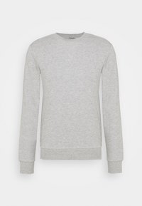 Felpa grigia con maniche lunghe, polsini a costine e scollatura rotonda. Realizzata in tessuto morbido con una texture liscia e un design minimale.