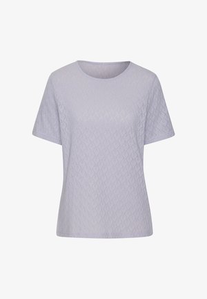 Helllila T-Shirt mit kurzen Ärmeln und geometrischem Muster, Rundhalsausschnitt und strukturierter Oberfläche. Normale Passform aus weichem, atmungsaktivem Material.