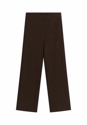 Pantalons larges taille haute couleur marron foncé avec un devant plat et sans poches visibles ni embellissements.
