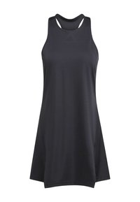 Schwarzes sportliches Tankkleid mit rundem Ausschnitt, Racerback-Design und lockerem Sitz. Hergestellt aus glattem, leichtem Stoff.