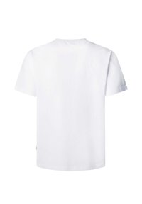 Biała koszulka z krótkim rękawem z bawełny, z okrągłym dekoltem i luźnym krojem, o gładkiej, jednolitej fakturze na całej powierzchni.