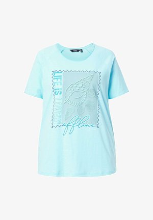 Ulla Popken, T-SHIRT, MUSCHELN, A-LINIE, RUNDHALS, HALBARM - Camiseta estampada - pale turquoise