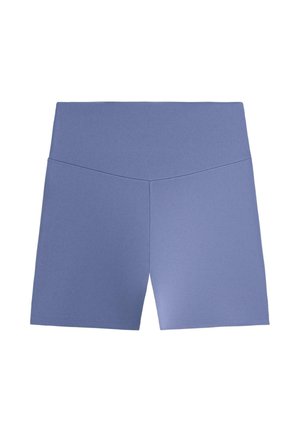 Short de cyclisme stretch bleu clair taille haute avec un détail de couture en forme de V à la ceinture avant.