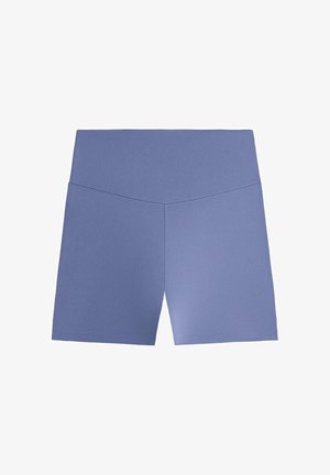 Short de cyclisme stretch bleu clair taille haute avec un détail de couture en forme de V à la ceinture avant.