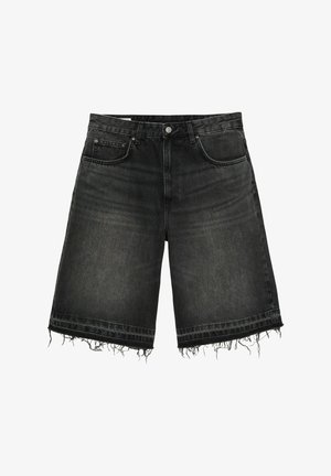 PULL&BEAR, RAW-HEM SKATER - SHORTS - Denimové šortky - black