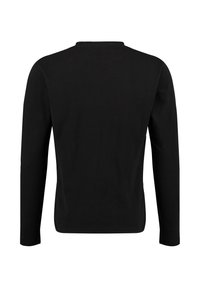 Schwarzes Langarmshirt aus Baumwolle mit Rundhalsausschnitt, glatter Textur und minimalen Nähten auf der Rückseite für ein schlichtes Design.