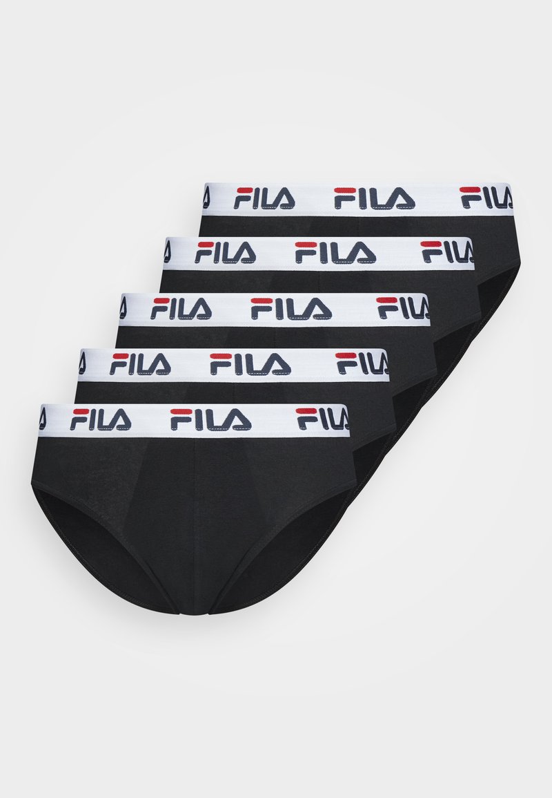 Set di underwear in cotone nero con elastico bianco ornato del logo "FILA" in rosso e blu navy. Progettato in uno stile classico a slip.