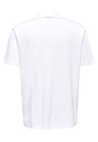 White short-sleeve polo shirt made of cotton. Features a soft texture, collar, and simple cut. No visible patterns or additional details.