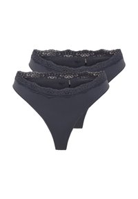Donkergrijze string onderbroek met kant langs de taille. Glad materiaal en eenvoudig ontwerp. Twee stuks inbegrepen in de set.