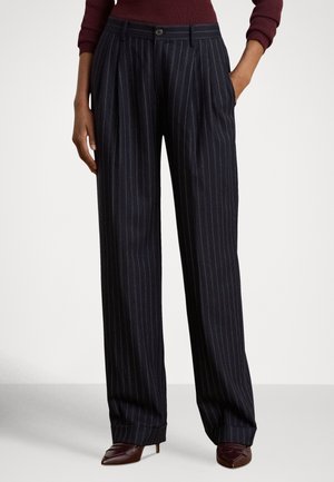 STRIPED PLEATED WOOL-BLEND TWILL PANT - Bukser - navy/cream