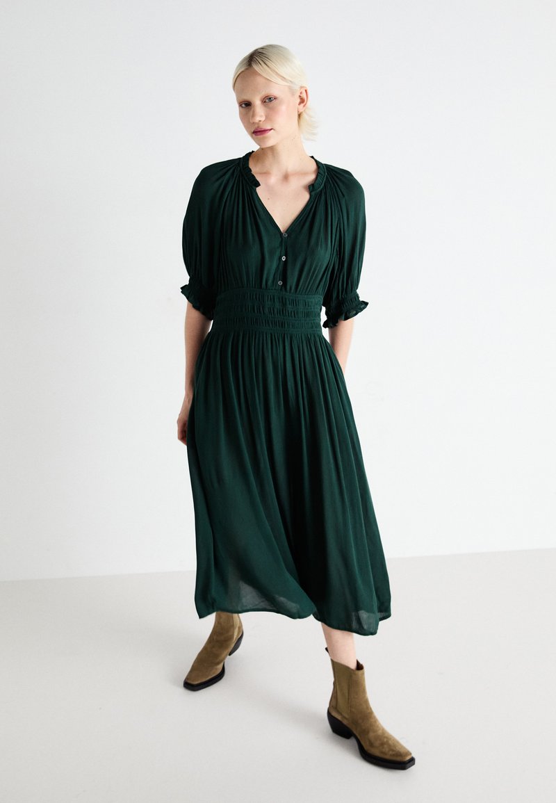 gap green wrap dress ZEN NECK MIDI - Day dress collared girls dress