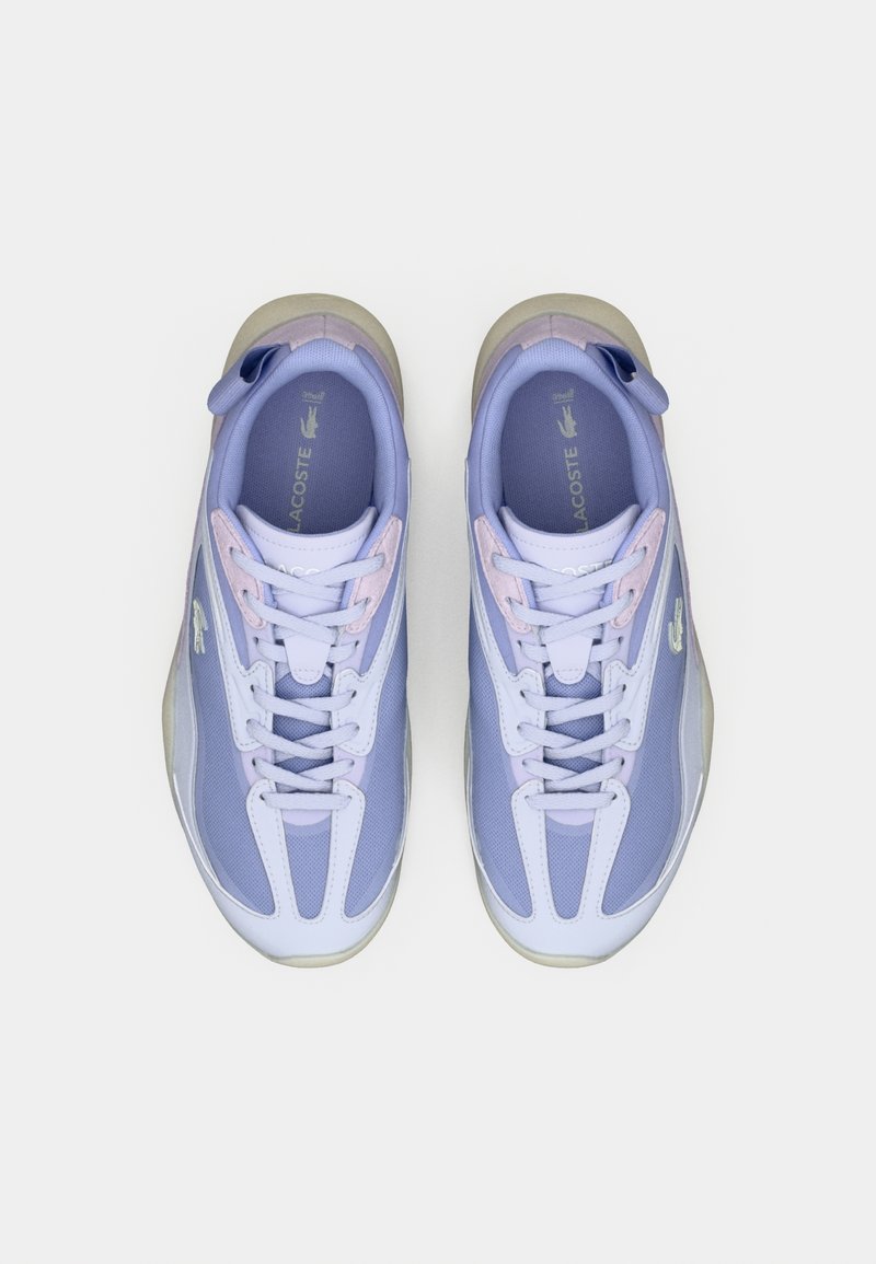 Purple and lavender sneakers with mesh and synthetic material, featuring a padded collar, white laces, and a subtle logo detail.