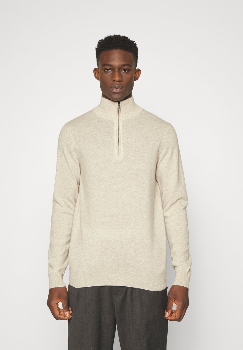 Davida Cashmere MAN HALF ZIP Cardigan Light Beige beige Zalando de