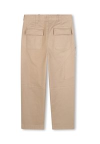 Beige broek van katoen met een rechte snit. Kenmerkt zich door twee grote achterzakken en een schuine zak aan de zijkant. Eenvoudige stiksels.