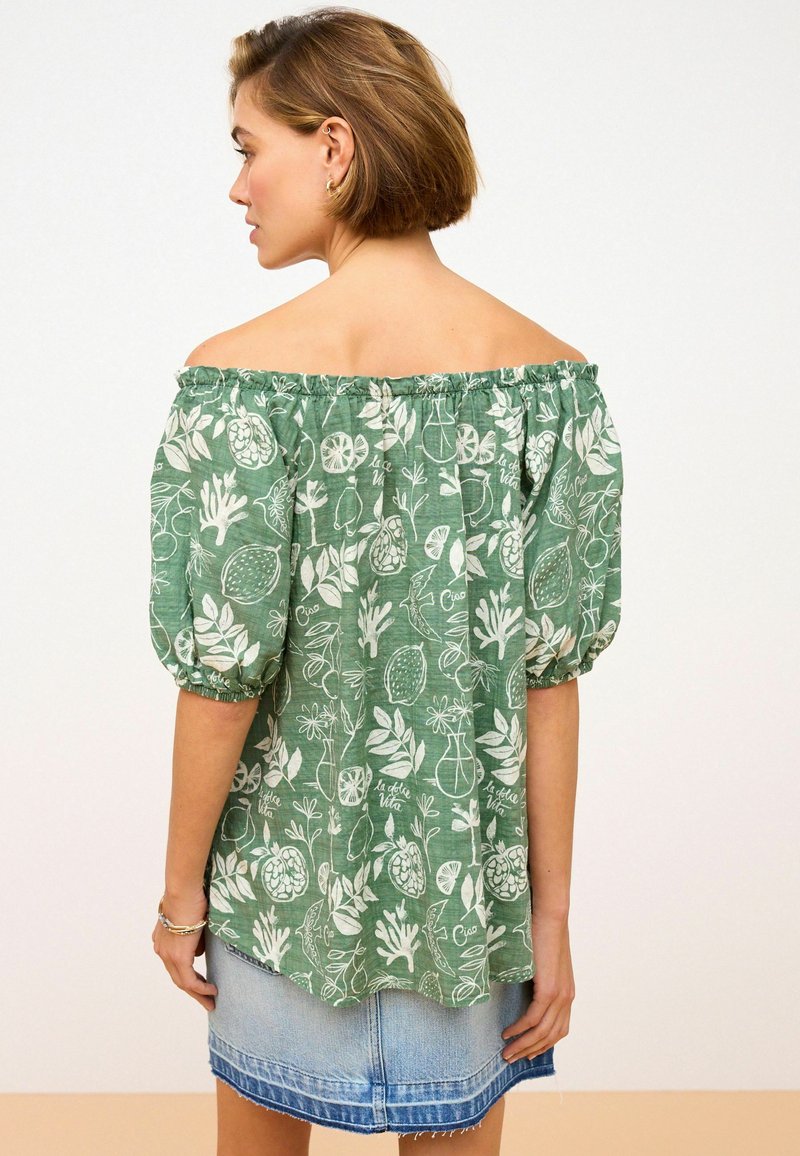 Next SHORT SLEEVE TIE NECK BARDOT  - Camicetta - green floral print