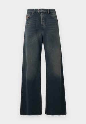 Weit geschnittene Jeans aus dunklem Denim mit verwaschenem Finish, mit hoher Taille, zwei Vordertaschen und dezenten Metallakzenten.