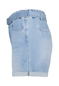 Leren denim shorts in lichtblauw, met een iets taps toelopend ontwerp, een rafelige tailleband en een omgeslagen zoom, voorzien van achterzakken en stikseldetails.