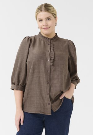 ELLINOR FRILL - Button-down blouse - deep taupe cc