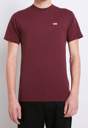 Bordowa bawełniana koszulka z krótkim rękawem, z białym logo Vans na lewej piersi. Klasyczny, okrągły dekolt.