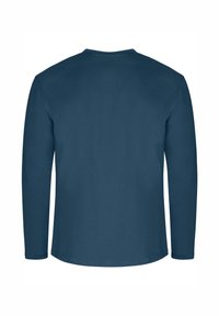 Langarmshirt in Dunkelblau, aus weichem, glattem Stoff. Verfügt über einen Rundhalsausschnitt und ein einfaches Design ohne Grafiken oder Muster.