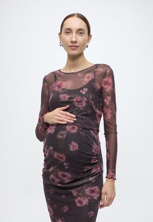 OLMLOURA MESH L/S O-NECK TOP JRS - T-shirt à manches longues - hot fudge aop:roses