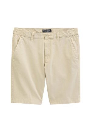 Beige kniehohe Freizeitshorts mit Vordertaschen, Gürtelschlaufen, Knopfverschluss und elastischen Seiten, Marke Marc O'Polo.