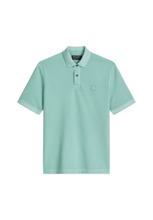 Mintgroen poloshirt met korte mouwen, kraag, knoopsluiting met twee knopen en een klein logo op de linkerborst.