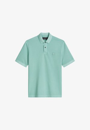 Mintgroen poloshirt met korte mouwen, kraag, knoopsluiting met twee knopen en een klein logo op de linkerborst.
