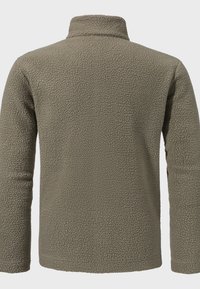 Fleece-Pullover in Olivgrün mit hohem Kragen, langen Ärmeln und weichem, strukturiertem Stoff. Einfaches Design ohne sichtbare Beschläge.