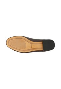 Suola in pelle marrone con una soletta in pelle scamosciata beige e un tacco in gomma nera. Presenta un motivo a scanalature per una migliore aderenza.