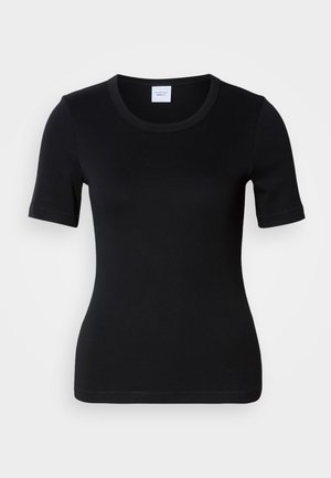 Μαύρο κοντομάνικο t-shirt φτιαγμένο από απαλό βαμβάκι. Διαθέτει στρογγυλή λαιμόκοψη και στενή εφαρμογή με ελάχιστες ραφές.