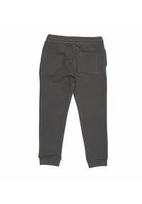 Dunkelgraue Jogginghose mit elastischem Bund, Bündchen an den Knöcheln und einer einzelnen aufgesetzten Gesäßtasche auf der rechten Seite.