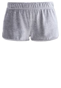 Šedé sportovní šortky s elastickým pasem, vyrobené z měkké a hladké tkaniny. Mají jednoduchý, minimalistický design bez dalších akcentů.