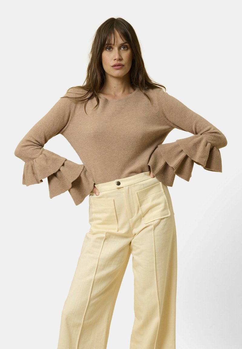 Just Cashmere WITH RUFFLES SLEEVES - Trui - mottled camel