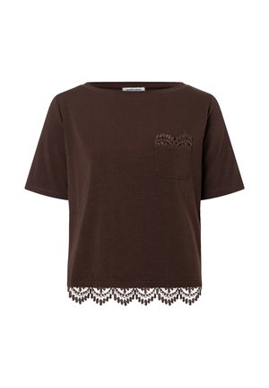 More & More, MORE & MORE FEMININES KURZARMSHIRT, SPITZENBORDÜRE - Print T-shirt - brown