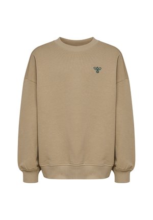 Beige sweatshirts med rund hals, ribbet kant ved ærmer og bund, med lille grøn broderet bie-logo på venstre bryst.